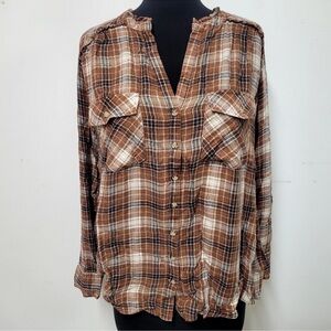 DEMOCRACY size 2X Desert Bronze Button Up Flannel Shirt NEW